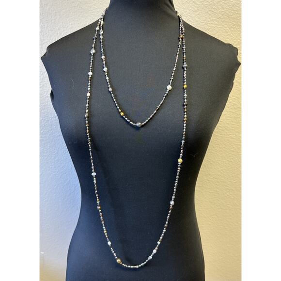 Freshwater Pearl Necklace 70" seed pearls gray white brown no clasp EUC - Picture 5 of 8